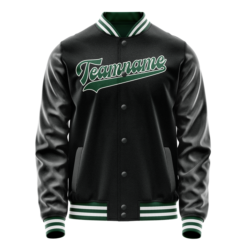 Custom Black Kelly-Green Solid Color Varsity Letterman Jacket JA02240617XF017