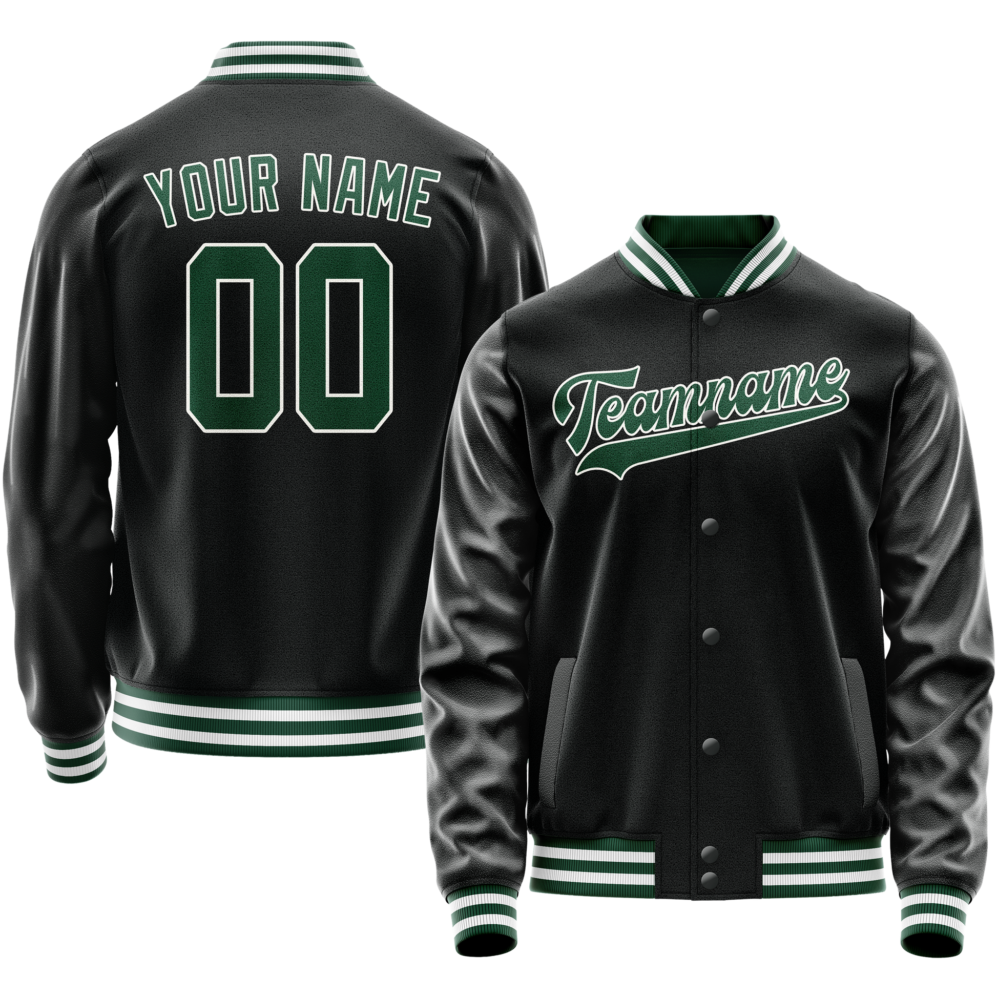 Custom Black Kelly-Green Solid Color Varsity Letterman Jacket JA02240617XF017
