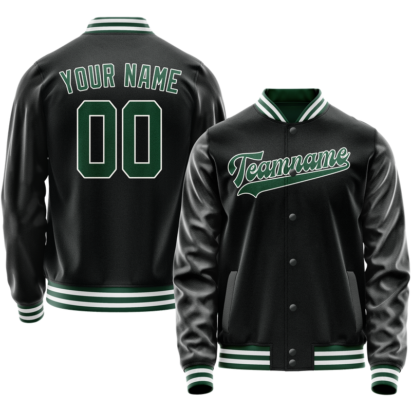 Custom Black Kelly-Green Solid Color Varsity Letterman Jacket JA02240617XF017