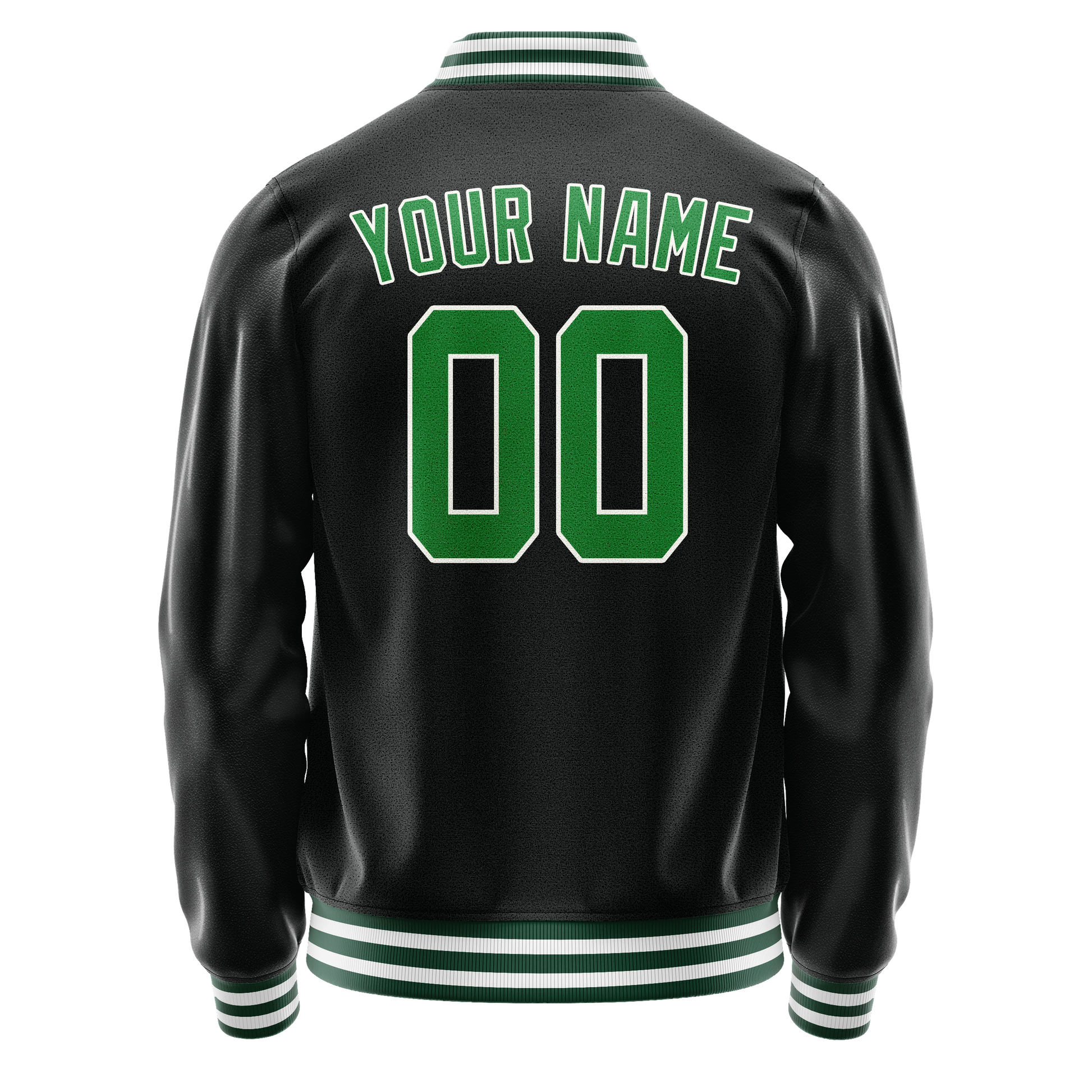 Custom Black Neon-Green Solid Color Varsity Letterman Jacket JA02240617XF021