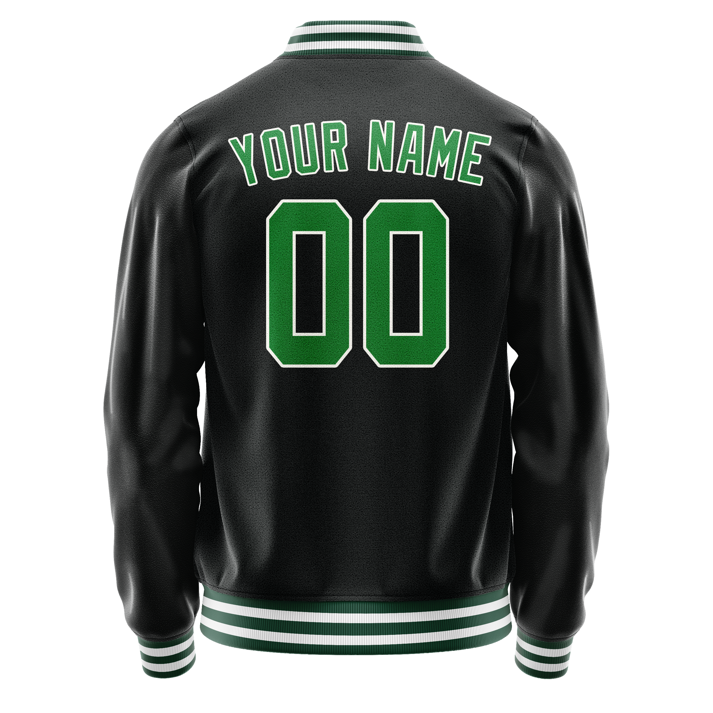 Custom Black Neon-Green Solid Color Varsity Letterman Jacket JA02240617XF021