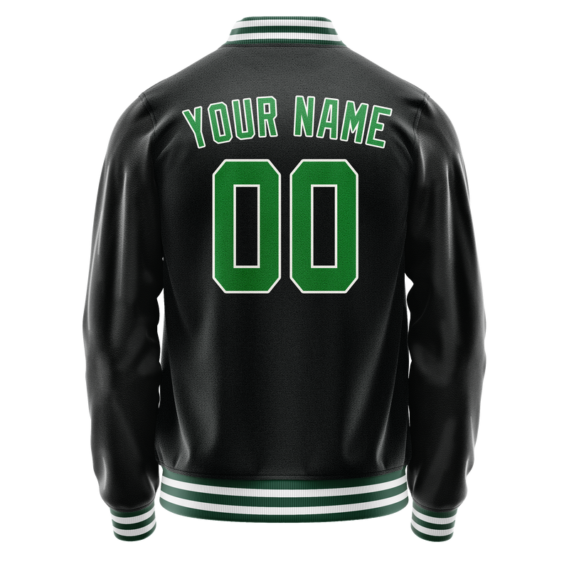 Custom Black Neon-Green Solid Color Varsity Letterman Jacket JA02240617XF021