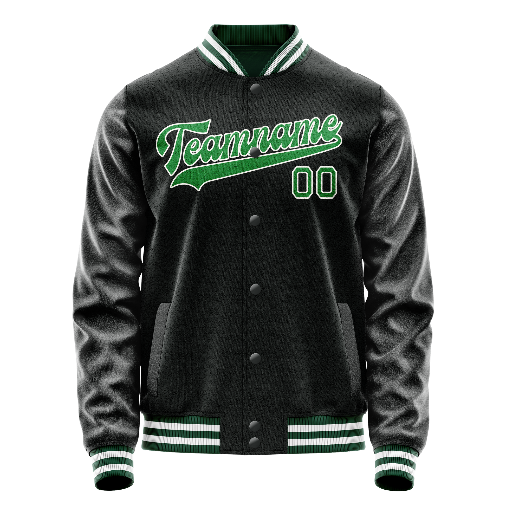Custom Black Neon-Green Solid Color Varsity Letterman Jacket JA02240617XF021