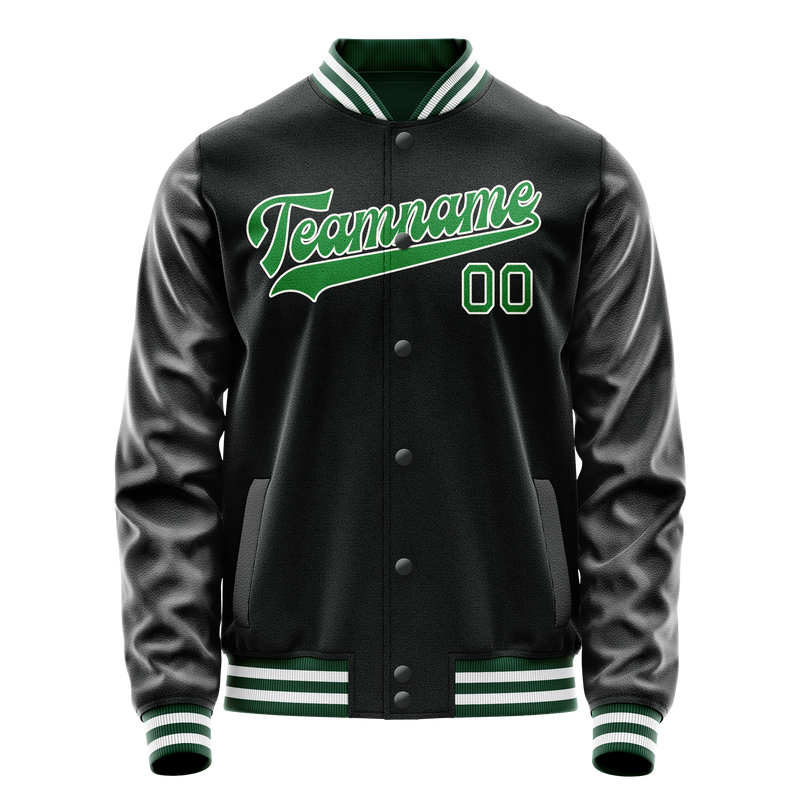 Custom Black Neon-Green Solid Color Varsity Letterman Jacket JA02240617XF021