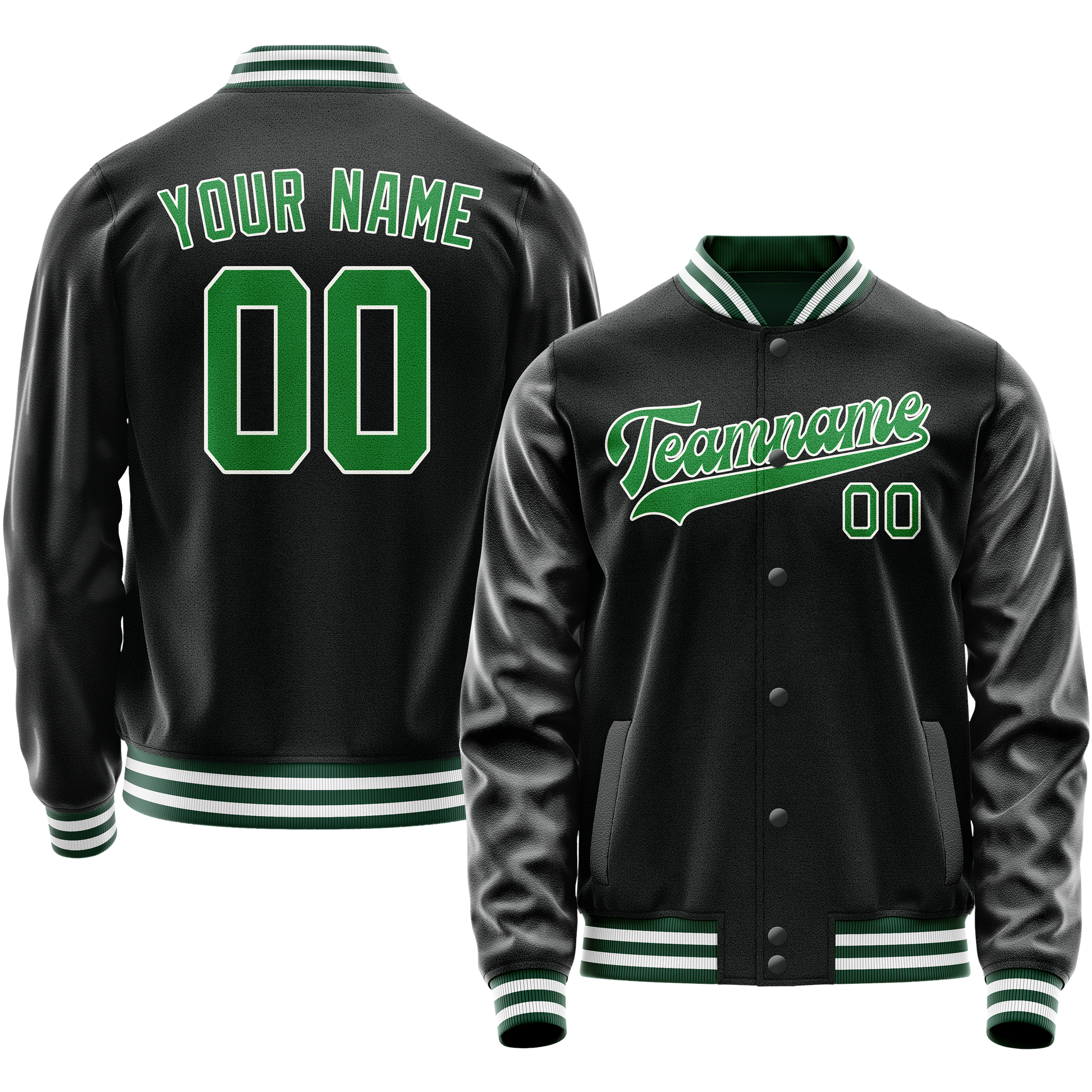 Custom Black Neon-Green Solid Color Varsity Letterman Jacket JA02240617XF021
