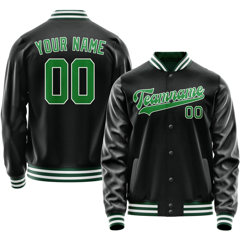 Custom Black Neon-Green Solid Color Varsity Letterman Jacket JA02240617XF021