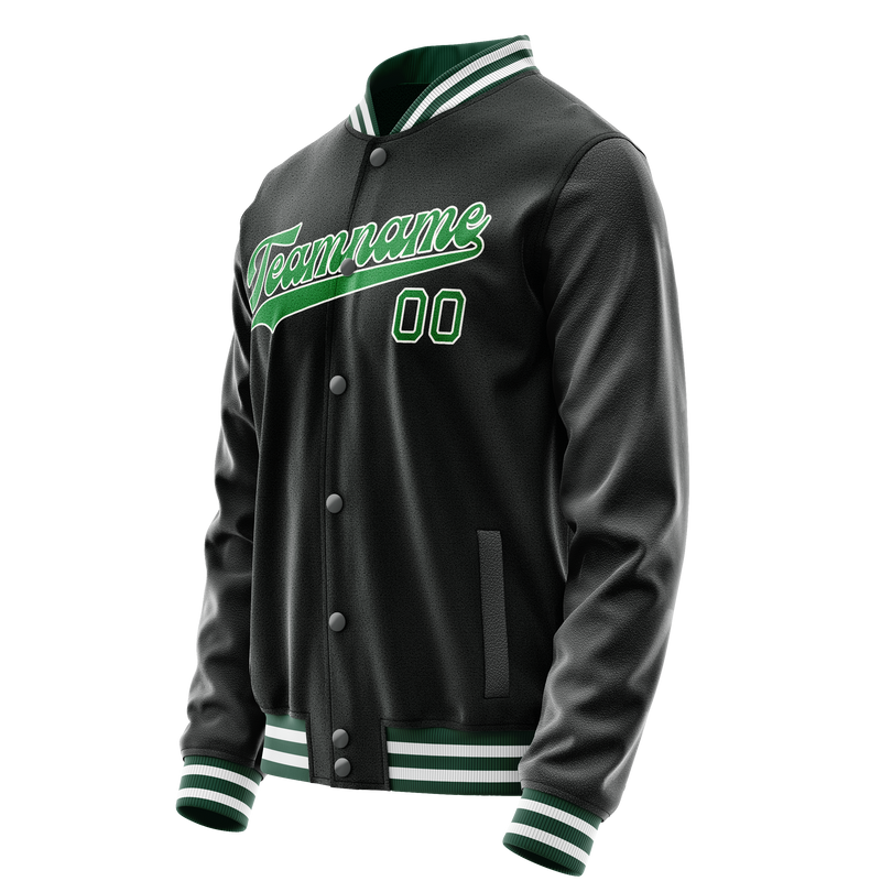Custom Black Neon-Green Solid Color Varsity Letterman Jacket JA02240617XF021