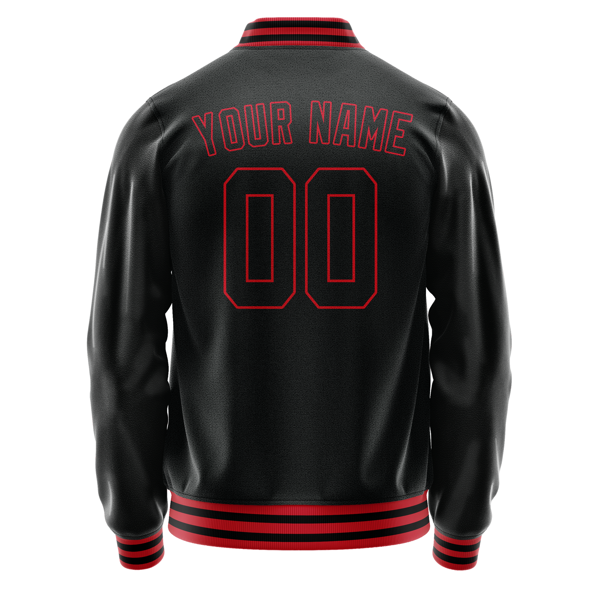 Custom Black Crimson Solid Color Varsity Letterman Jacket JA02240617XF007
