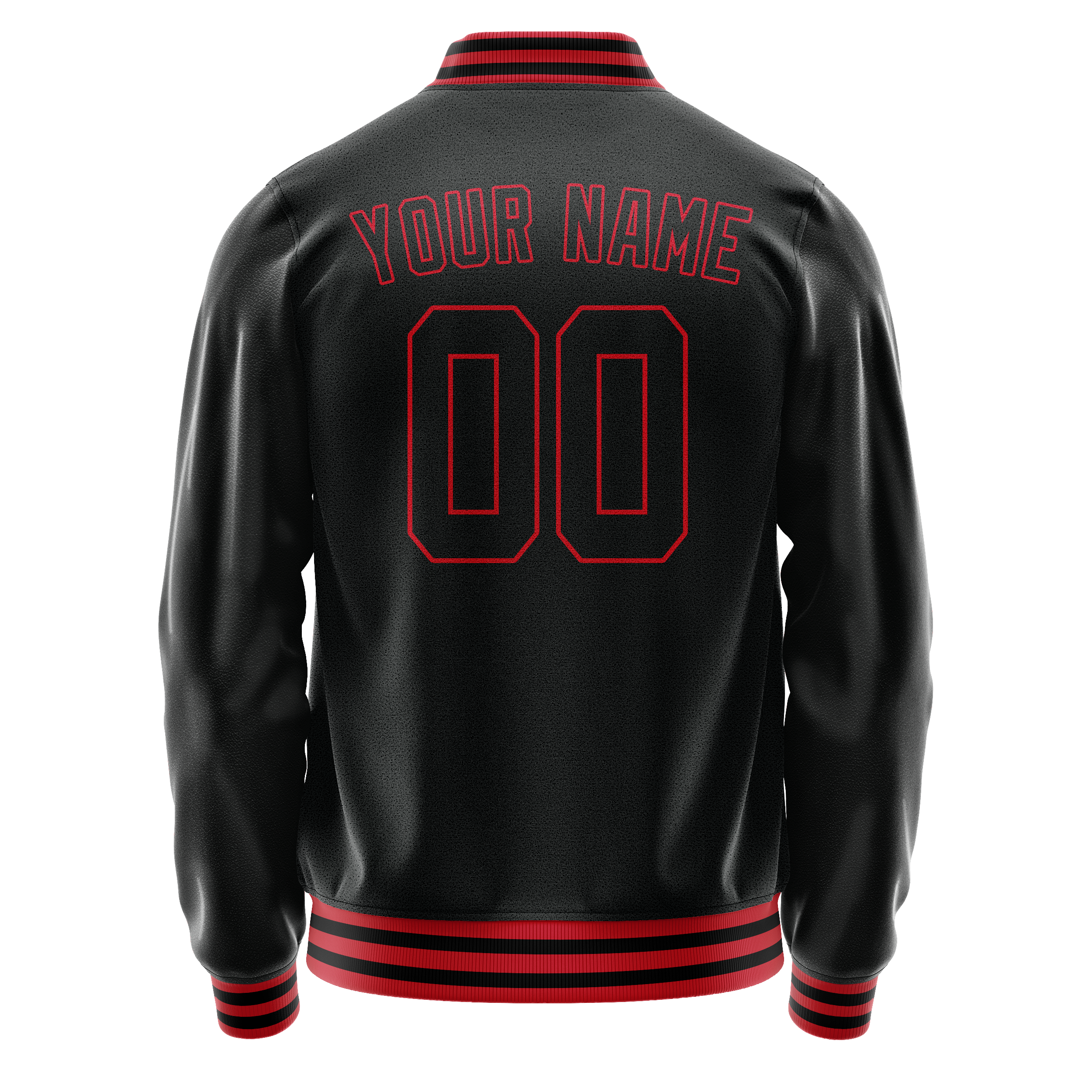 Custom Black Crimson Solid Color Varsity Letterman Jacket JA02240617XF007