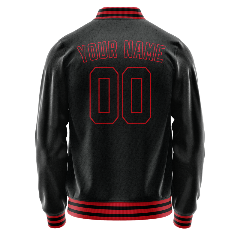 Custom Black Crimson Solid Color Varsity Letterman Jacket JA02240617XF007