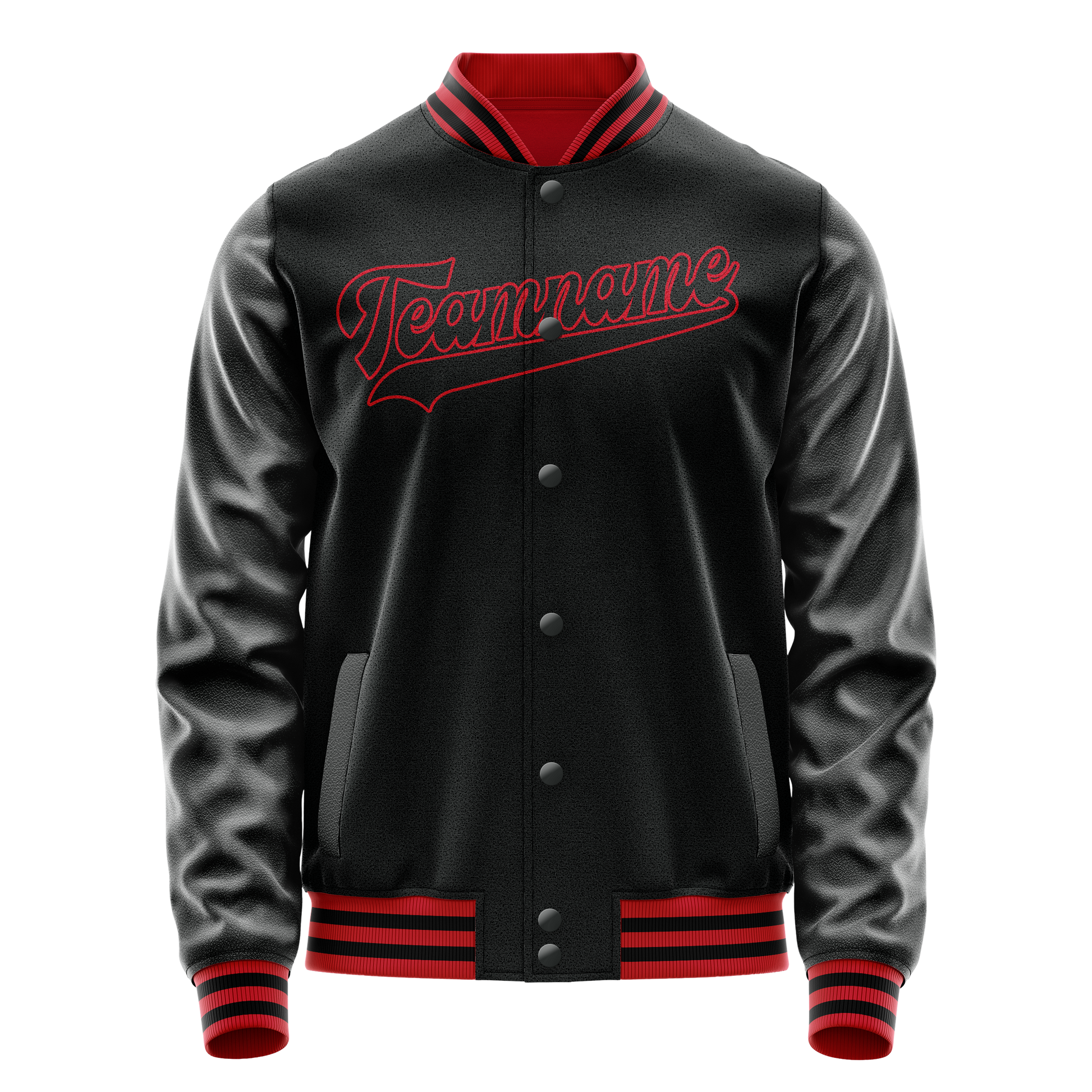 Custom Black Crimson Solid Color Varsity Letterman Jacket JA02240617XF007