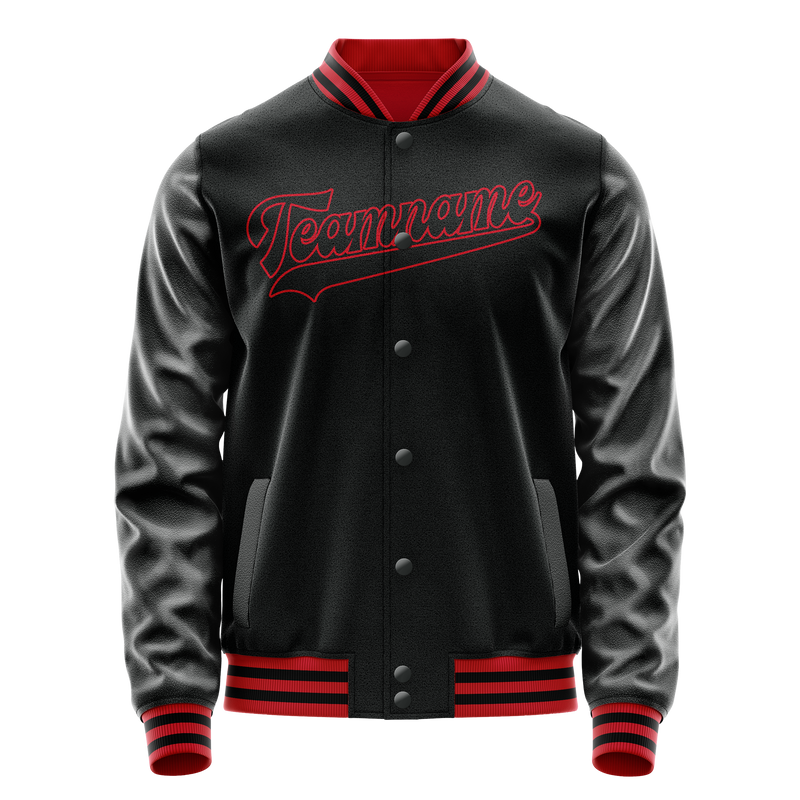 Custom Black Crimson Solid Color Varsity Letterman Jacket JA02240617XF007