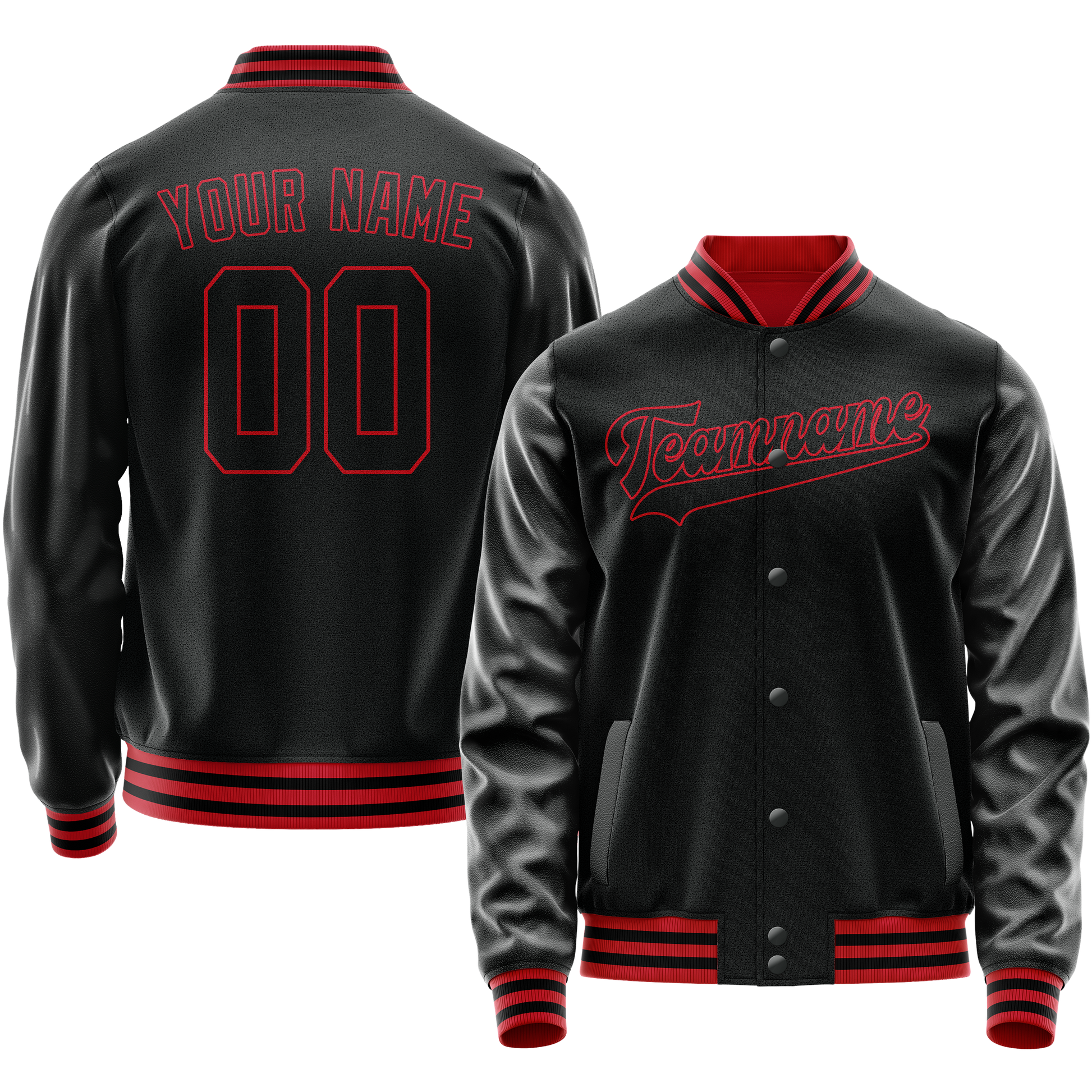 Custom Black Crimson Solid Color Varsity Letterman Jacket JA02240617XF007