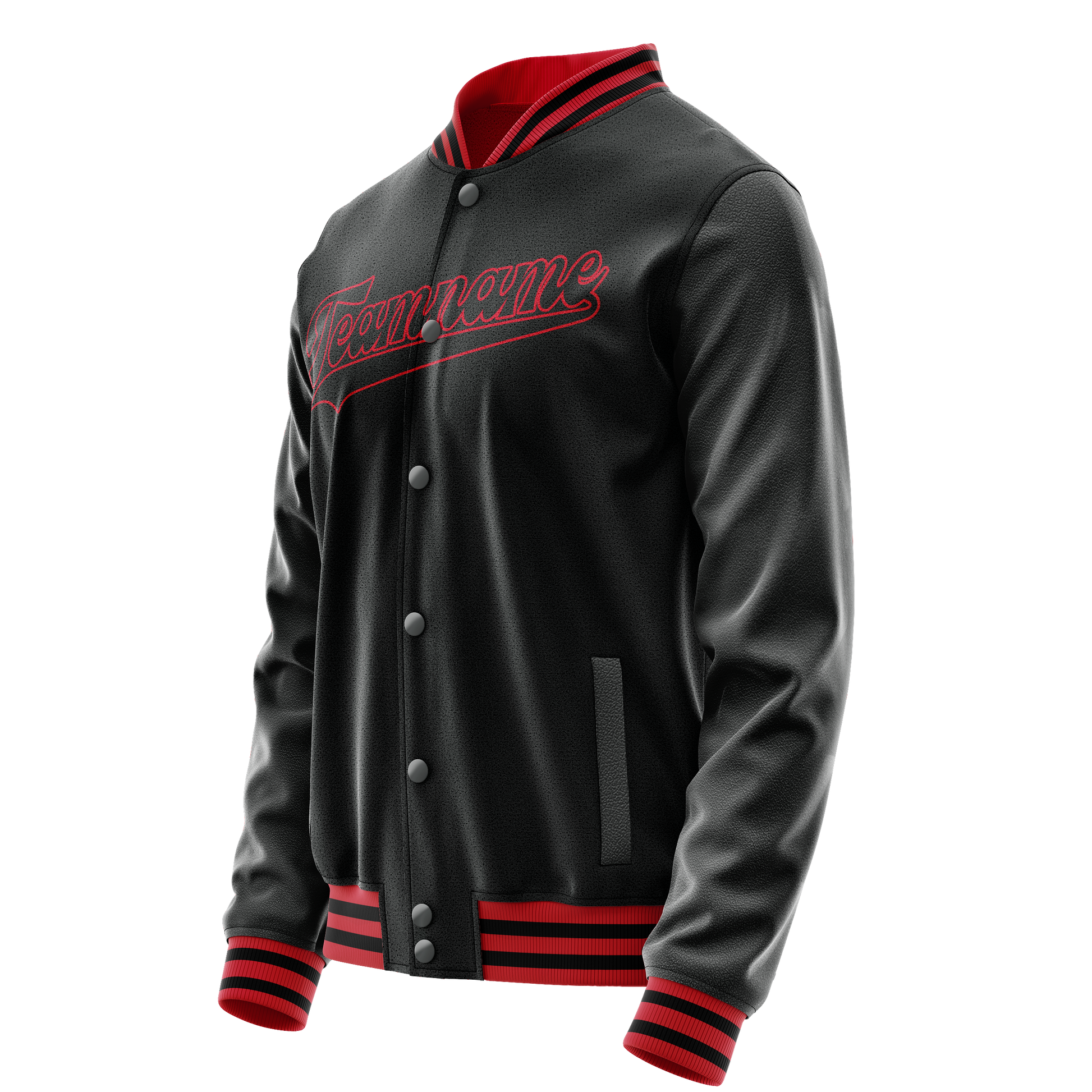 Custom Black Crimson Solid Color Varsity Letterman Jacket JA02240617XF007