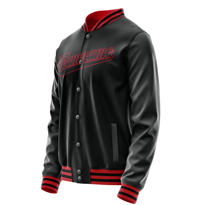 Custom Black Crimson Solid Color Varsity Letterman Jacket JA02240617XF007