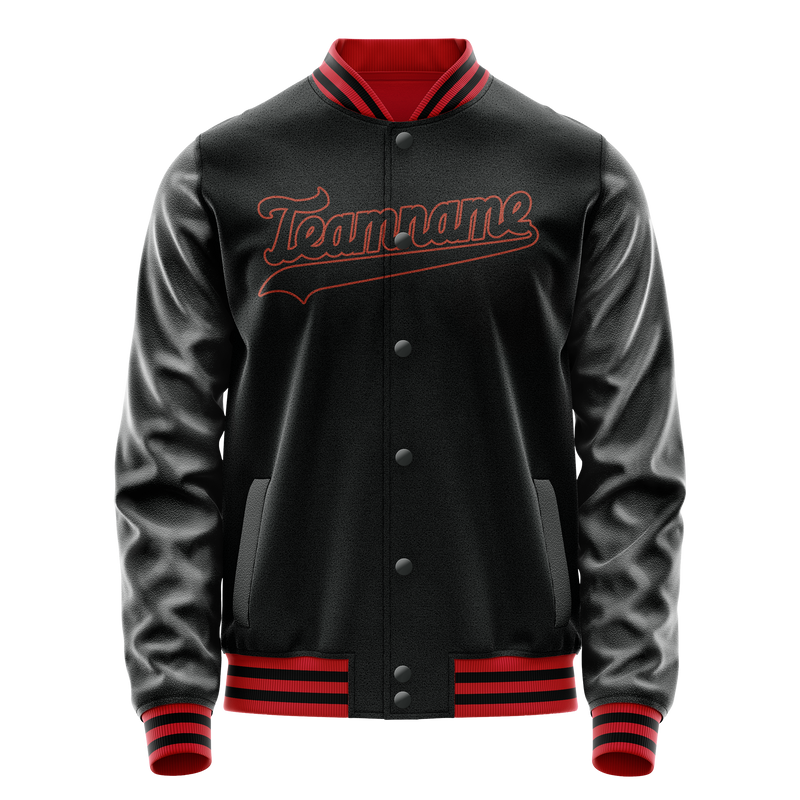 Custom Black Orange Solid Color Varsity Letterman Jacket JA02240617XF018