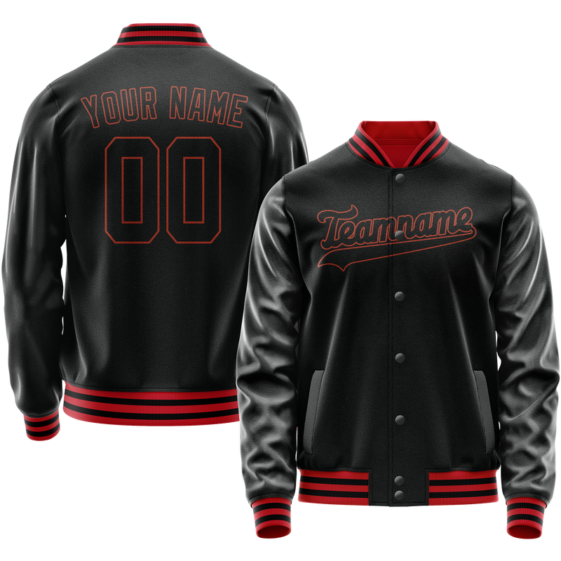 Custom Black Orange Solid Color Varsity Letterman Jacket JA02240617XF018