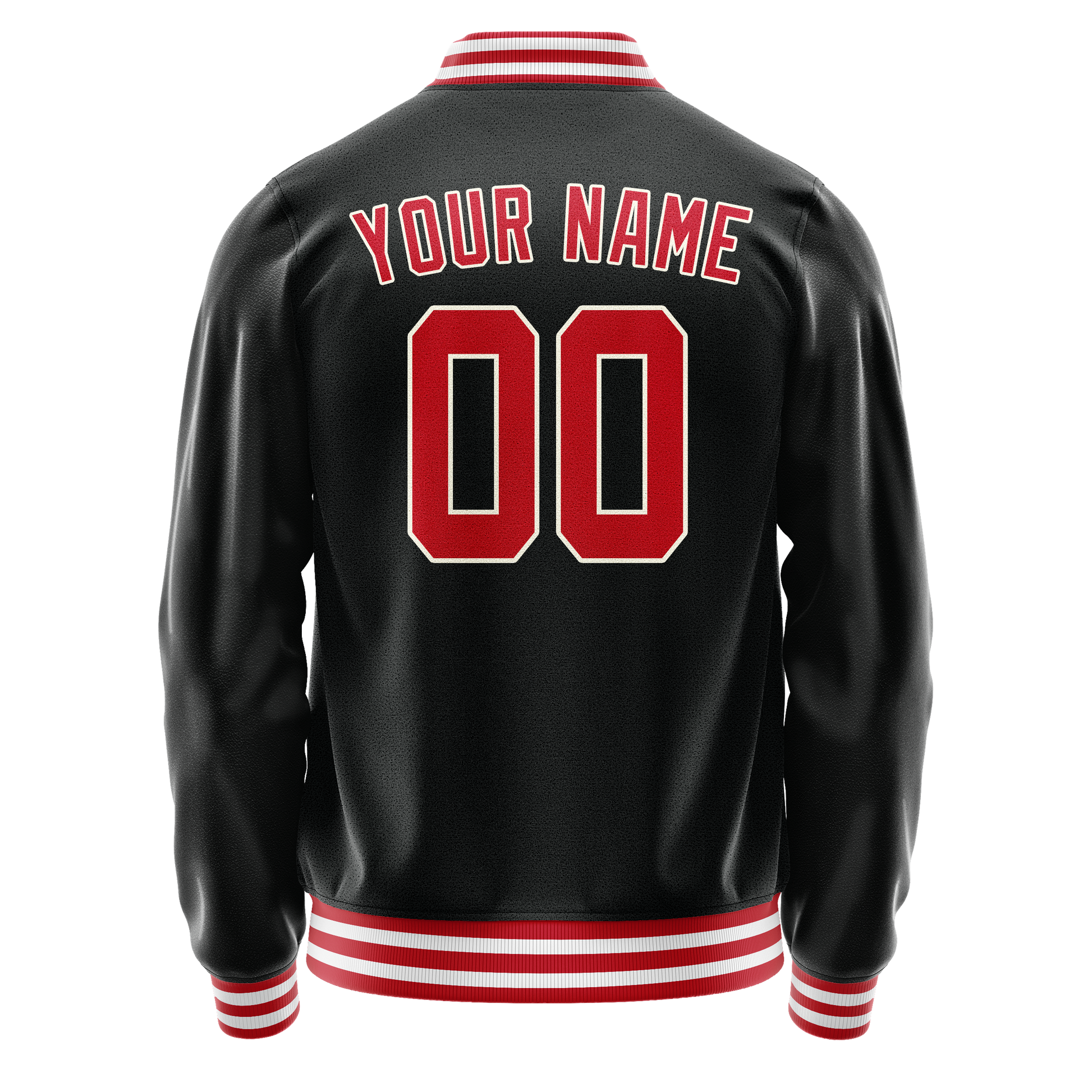 Custom Black Red Solid Color Varsity Letterman Jacket JA02240617XF022