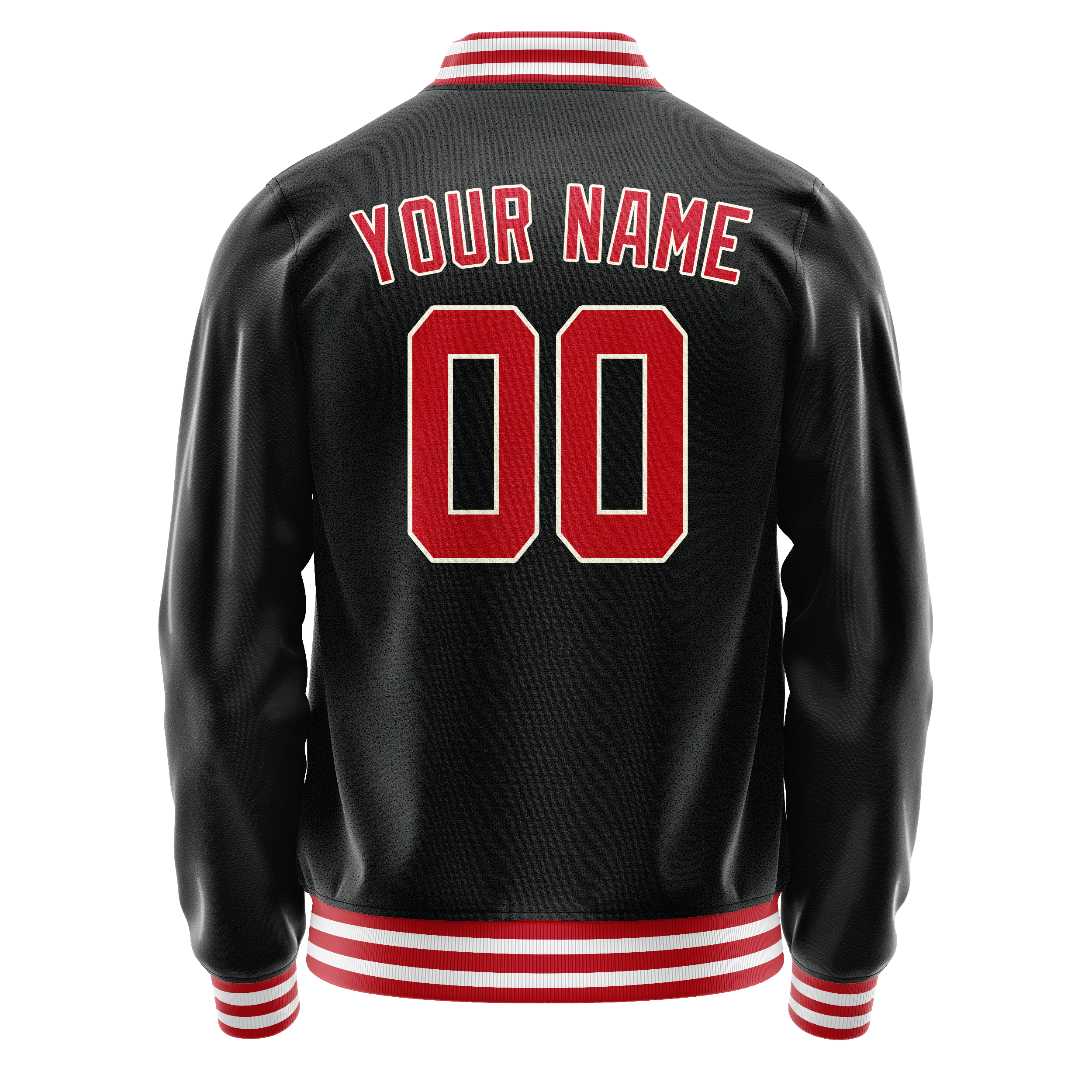 Custom Black Red Solid Color Varsity Letterman Jacket JA02240617XF022