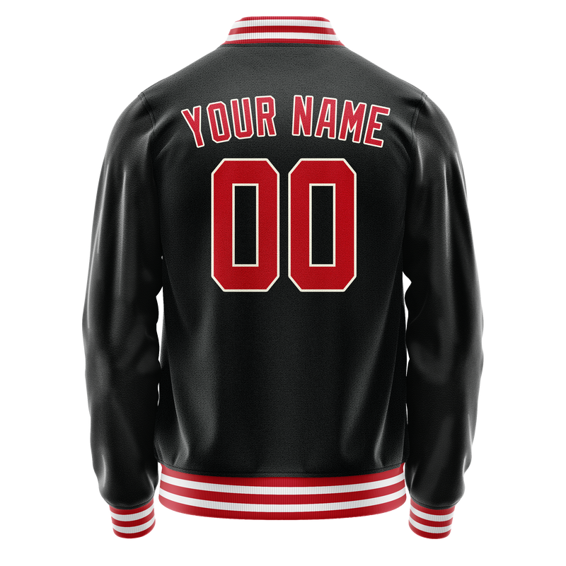 Custom Black Red Solid Color Varsity Letterman Jacket JA02240617XF022