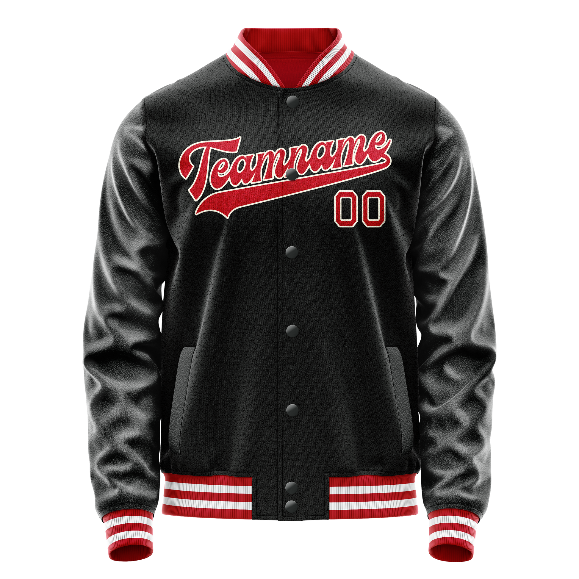 Custom Black Red Solid Color Varsity Letterman Jacket JA02240617XF022