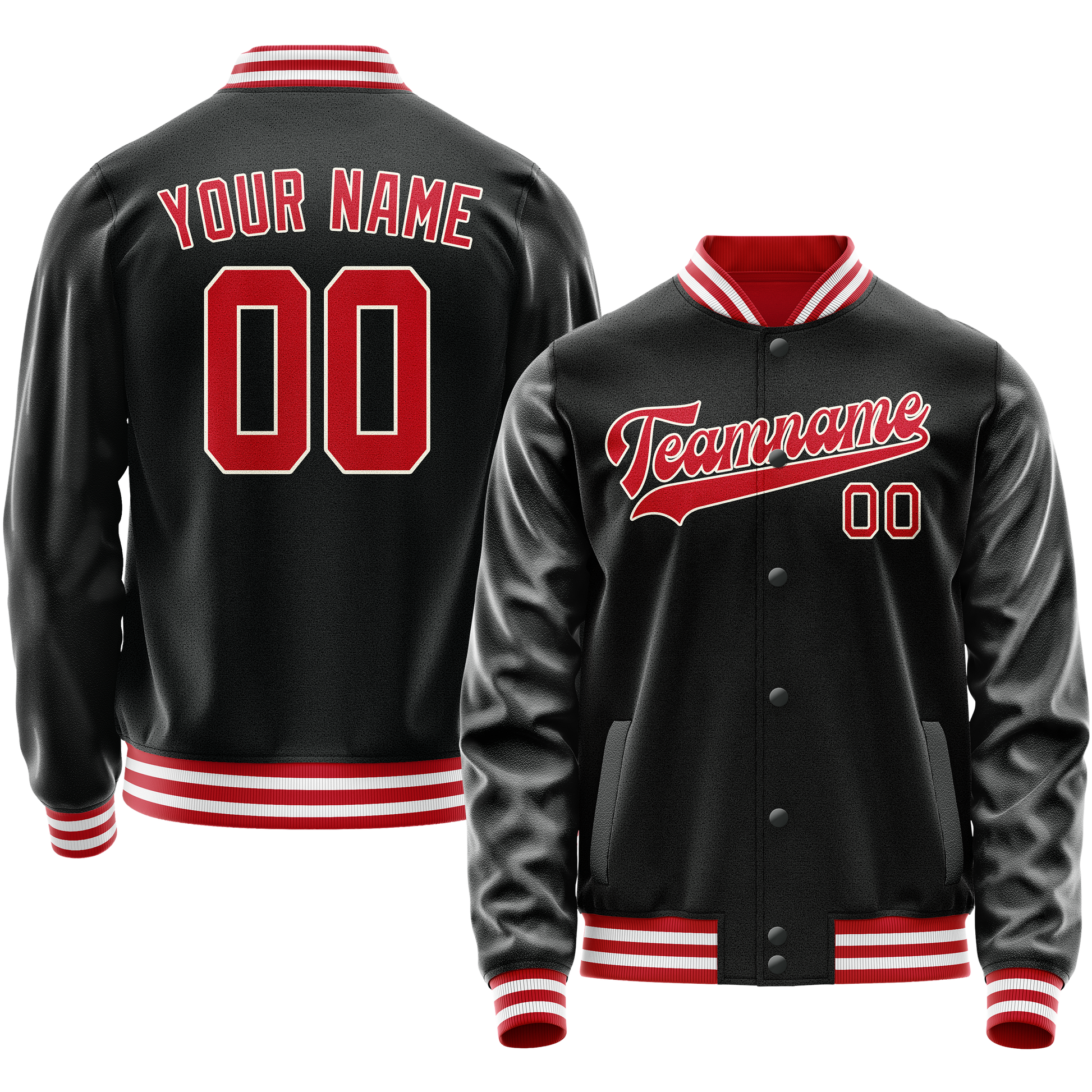 Custom Black Red Solid Color Varsity Letterman Jacket JA02240617XF022