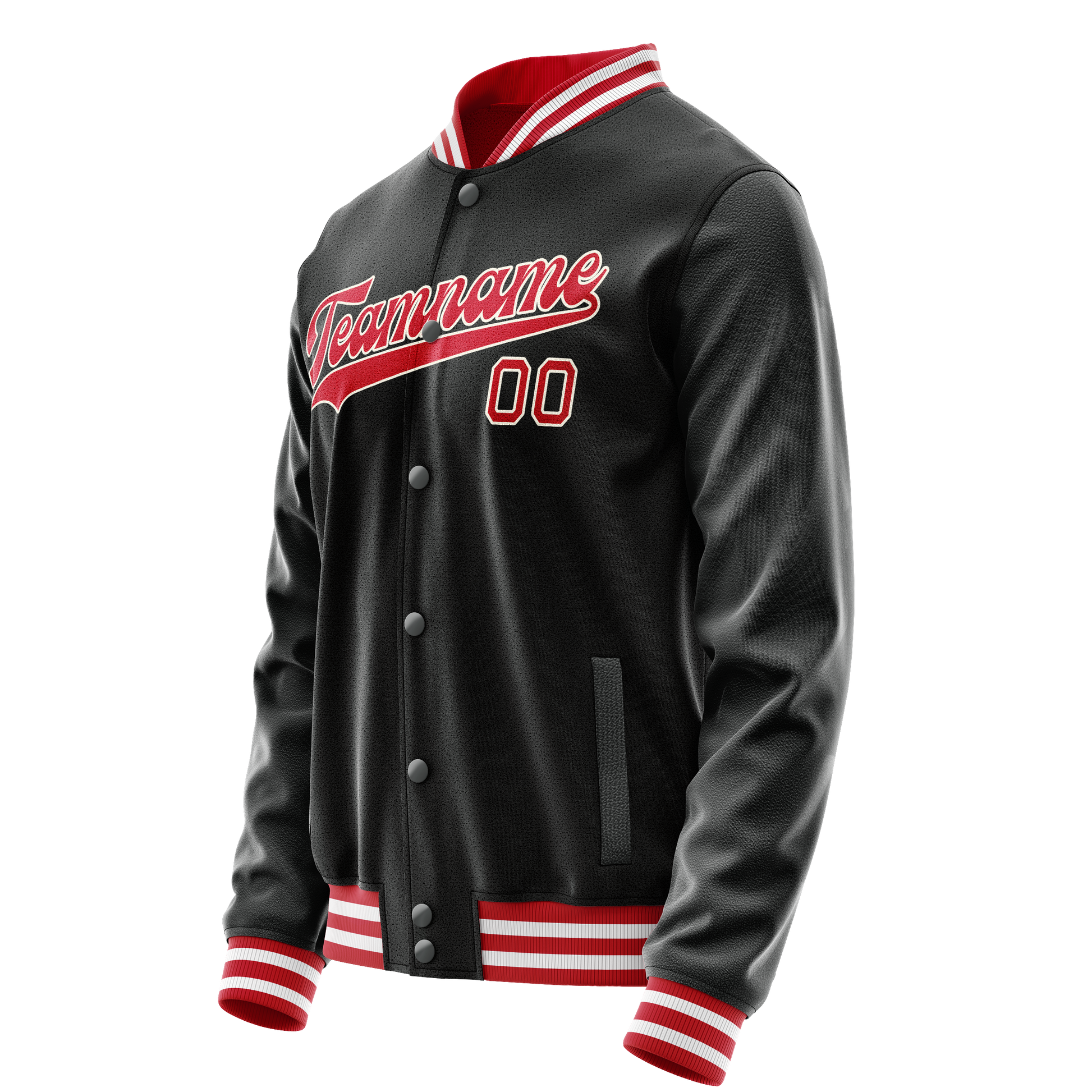 Custom Black Red Solid Color Varsity Letterman Jacket JA02240617XF022