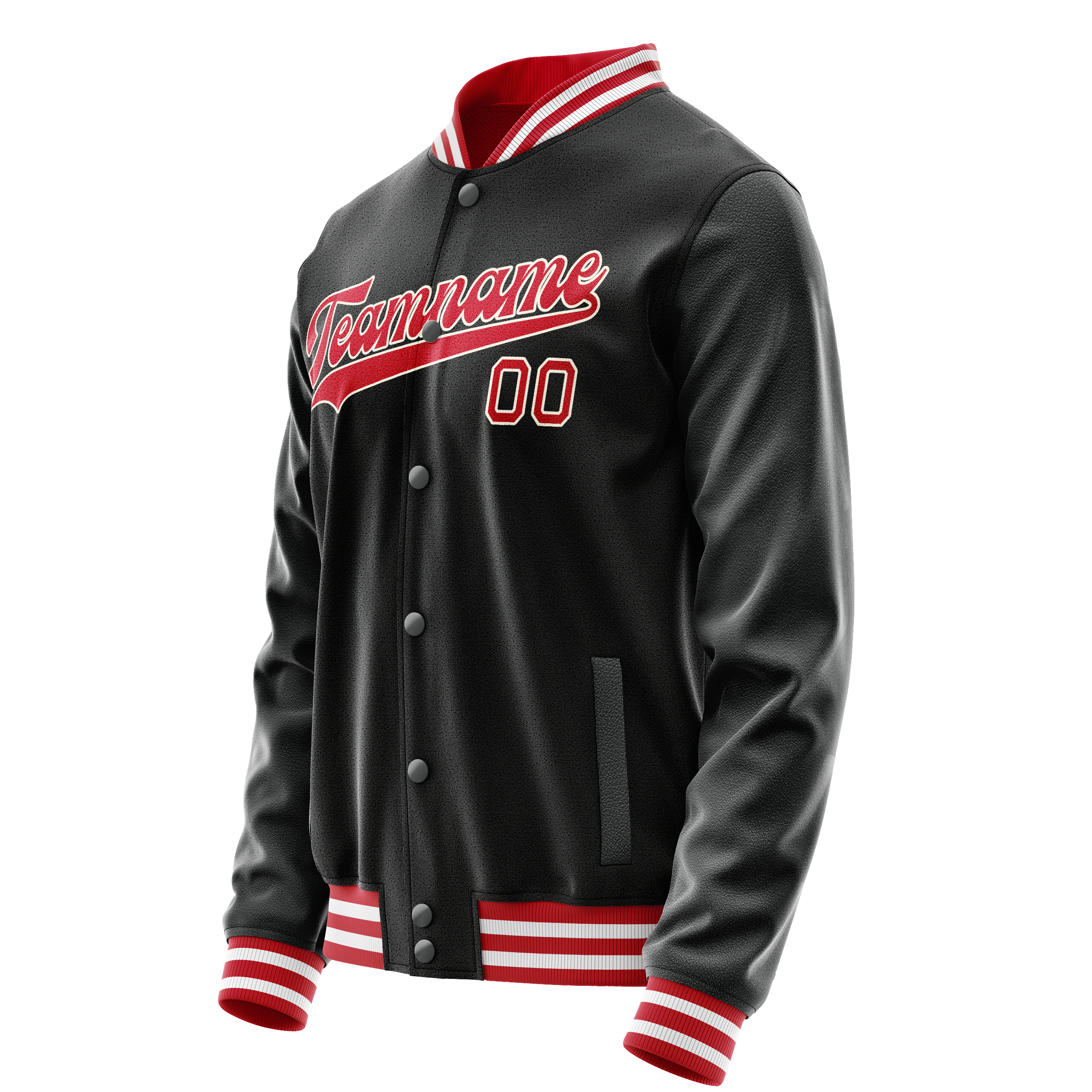 Custom Black Red Solid Color Varsity Letterman Jacket JA02240617XF022