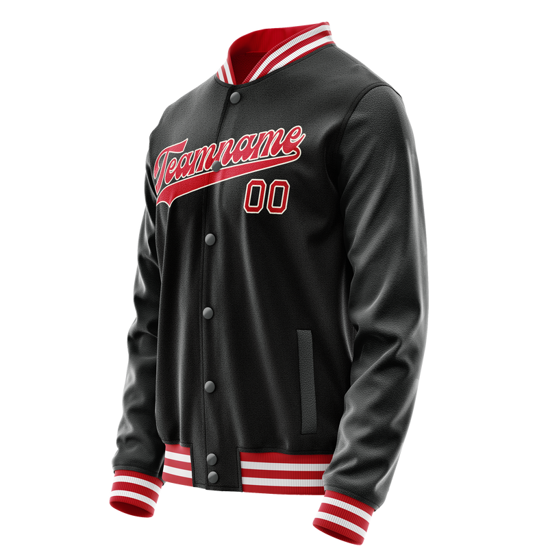 Custom Black Red Solid Color Varsity Letterman Jacket JA02240617XF022