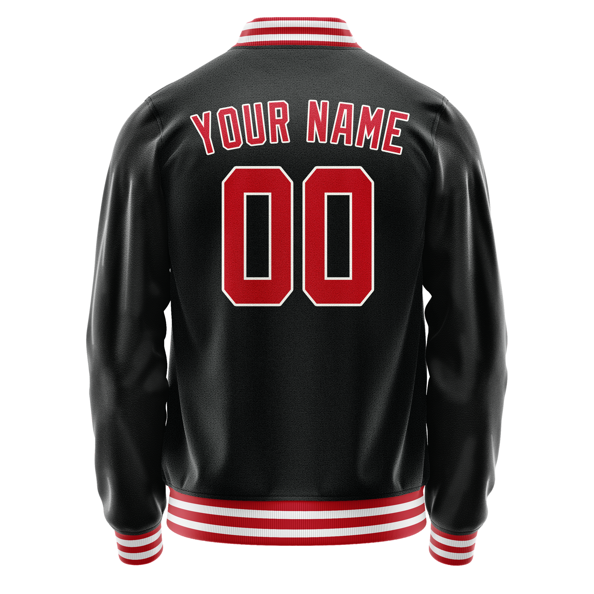 Custom Black Red Solid Color Varsity Letterman Jacket JA02240617XF006