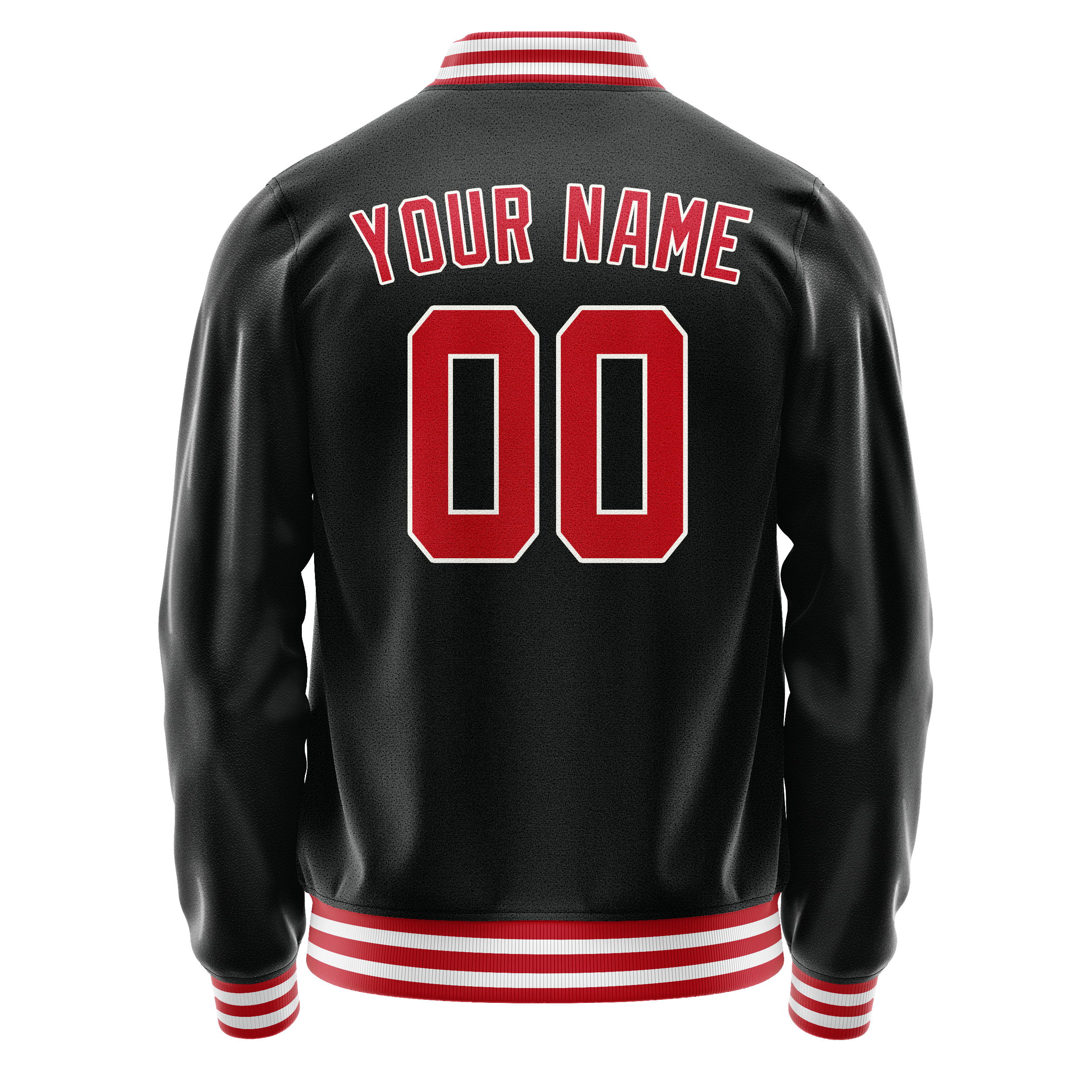 Custom Black Red Solid Color Varsity Letterman Jacket JA02240617XF006