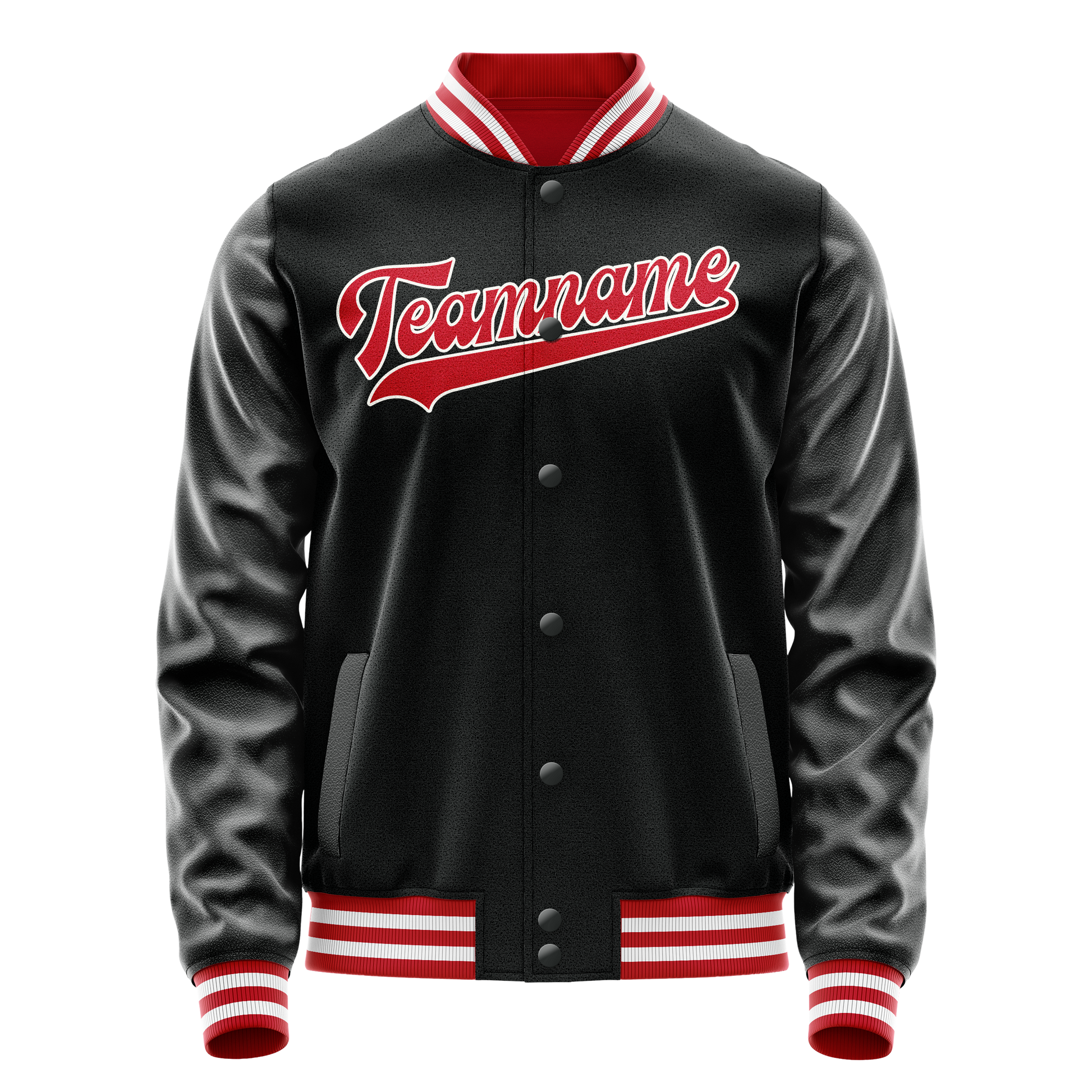 Custom Black Red Solid Color Varsity Letterman Jacket JA02240617XF006