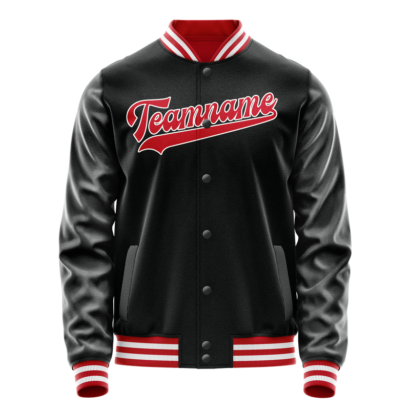 Custom Black Red Solid Color Varsity Letterman Jacket JA02240617XF006