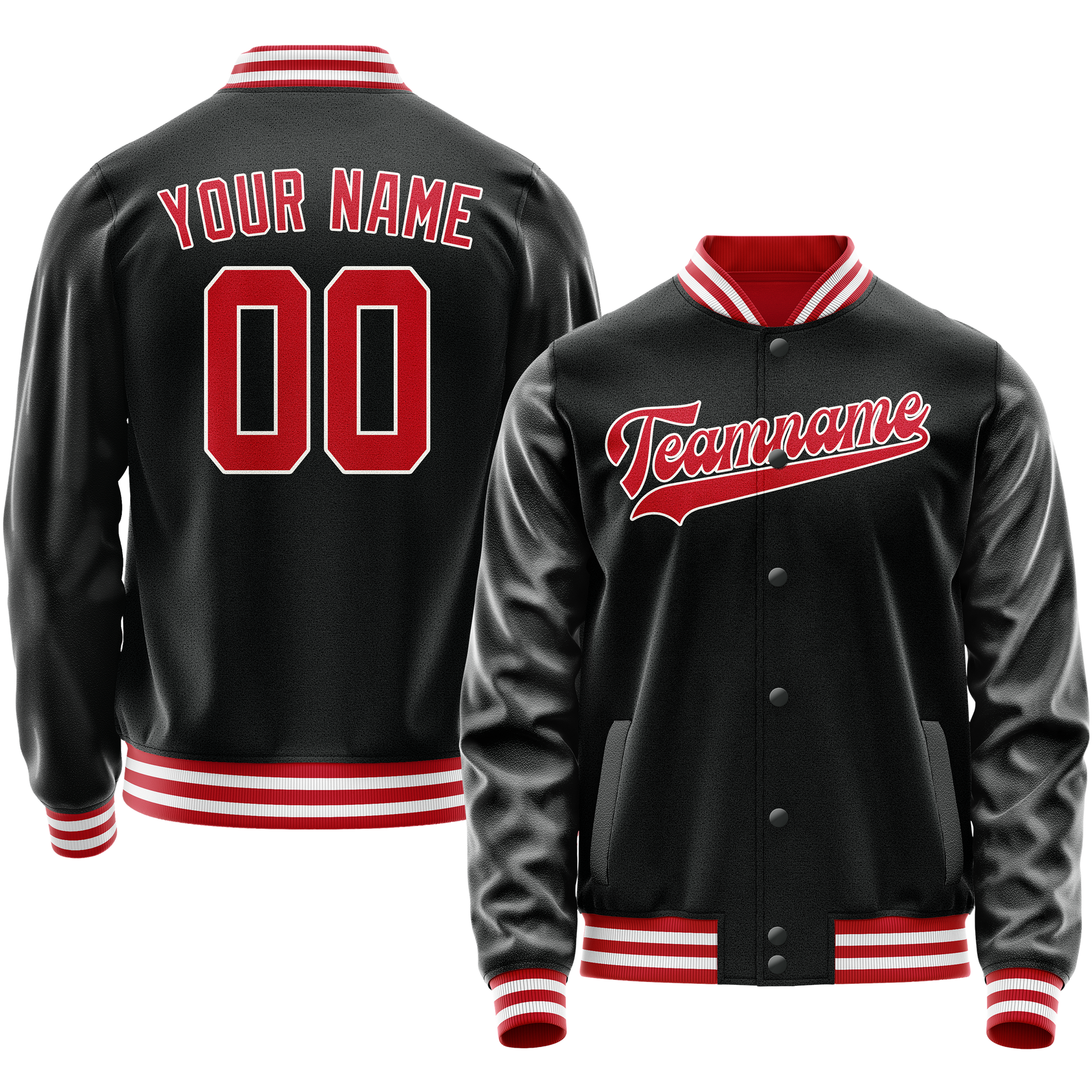 Custom Black Red Solid Color Varsity Letterman Jacket JA02240617XF006