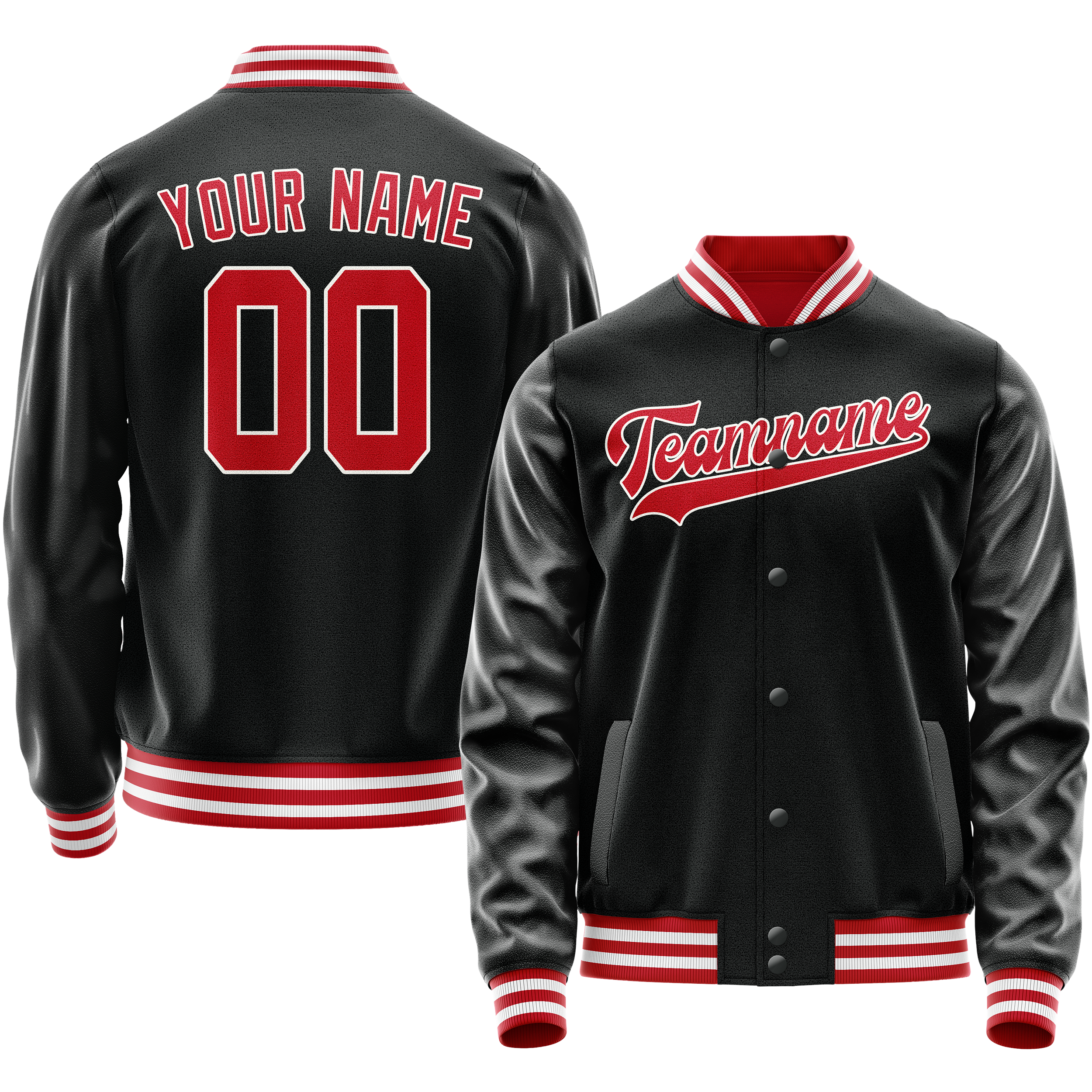 Custom Black Red Solid Color Varsity Letterman Jacket JA02240617XF006