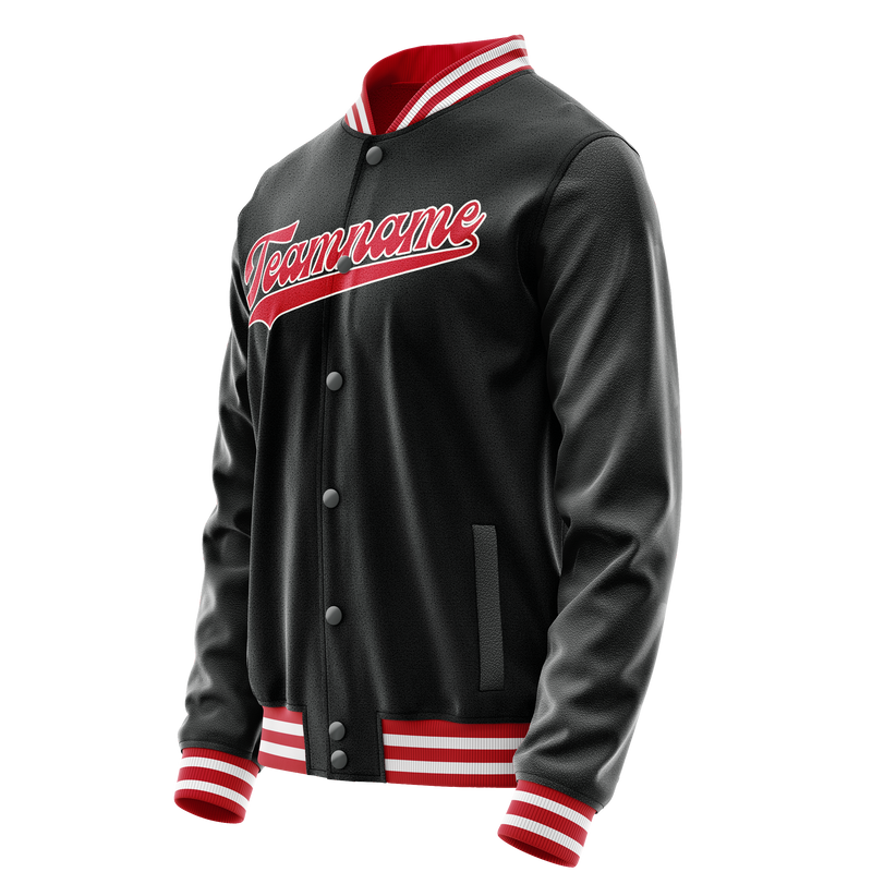 Custom Black Red Solid Color Varsity Letterman Jacket JA02240617XF006