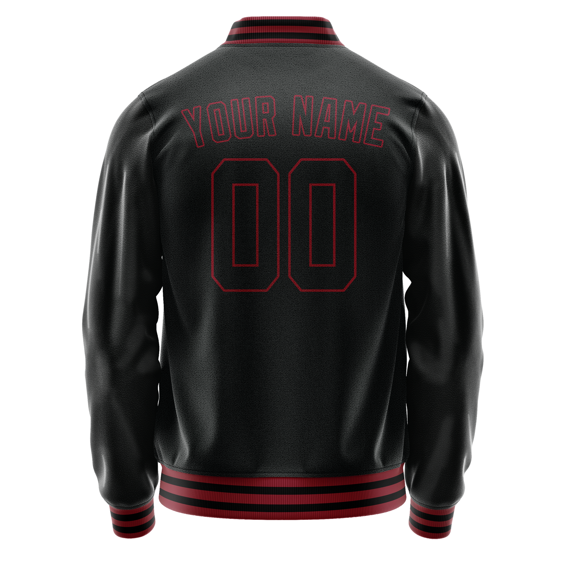 Custom Black Crimson Solid Color Varsity Letterman Jacket JA02240617XF004