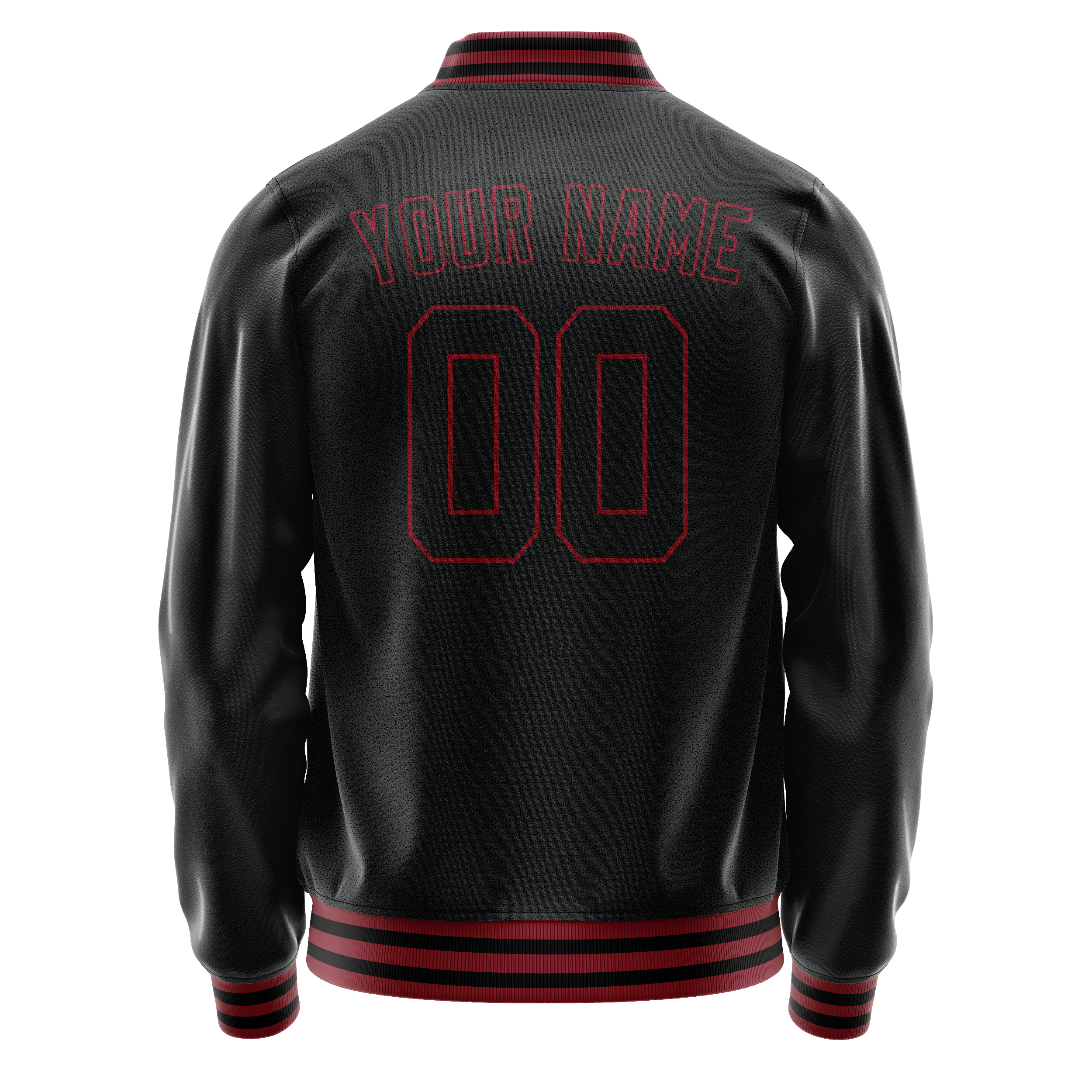 Custom Black Crimson Solid Color Varsity Letterman Jacket JA02240617XF004