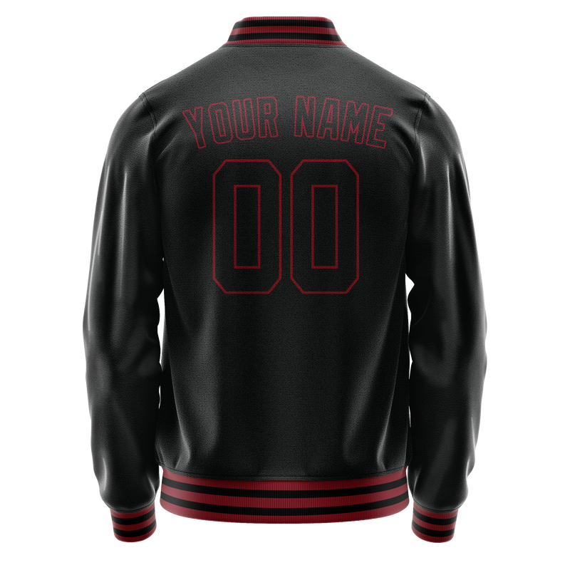 Custom Black Crimson Solid Color Varsity Letterman Jacket JA02240617XF004