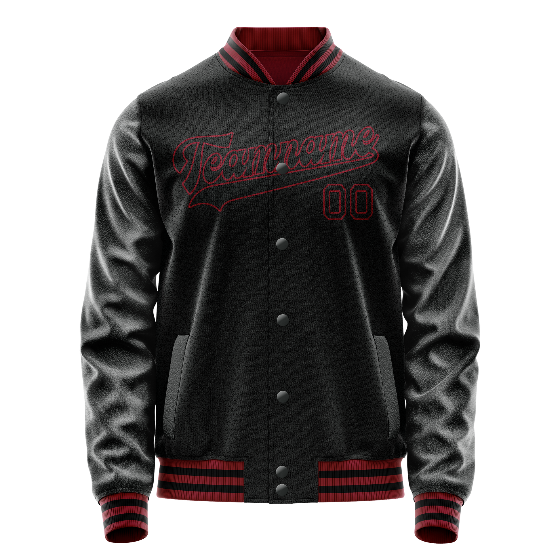 Custom Black Crimson Solid Color Varsity Letterman Jacket JA02240617XF004