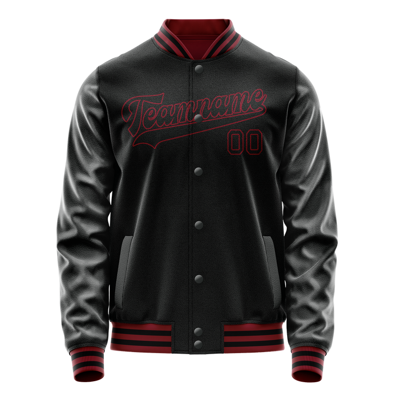 Custom Black Crimson Solid Color Varsity Letterman Jacket JA02240617XF004