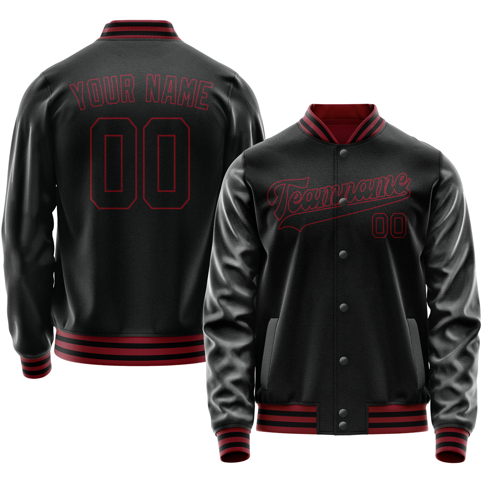 Custom Black Crimson Solid Color Varsity Letterman Jacket JA02240617XF004