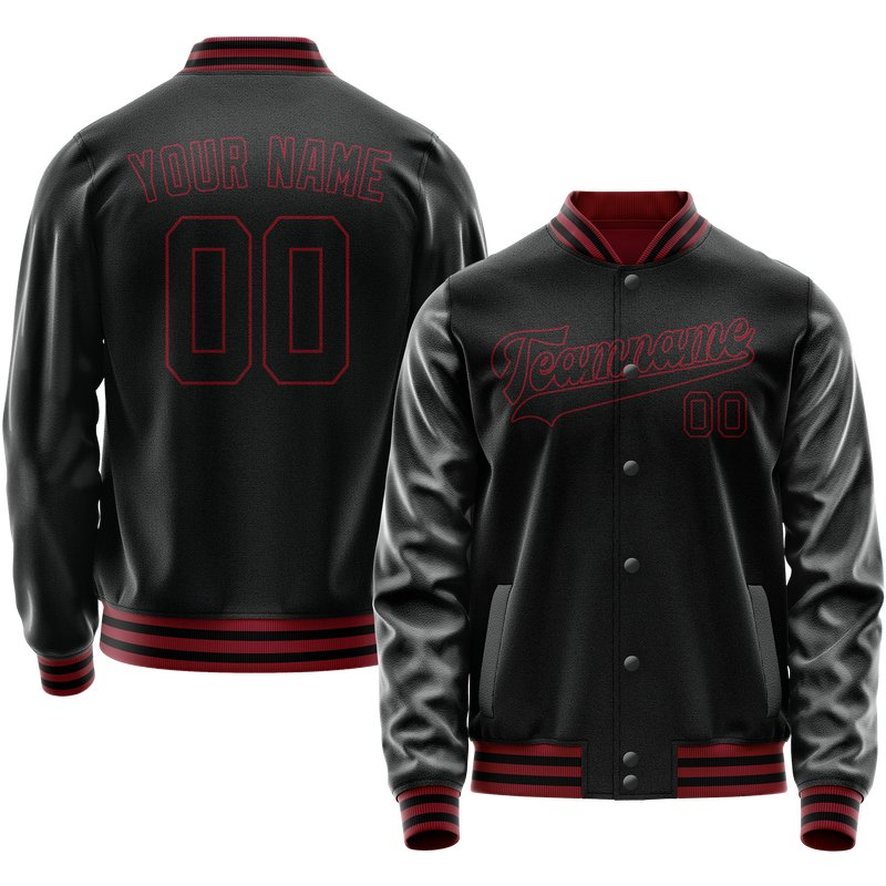 Custom Black Crimson Solid Color Varsity Letterman Jacket JA02240617XF004