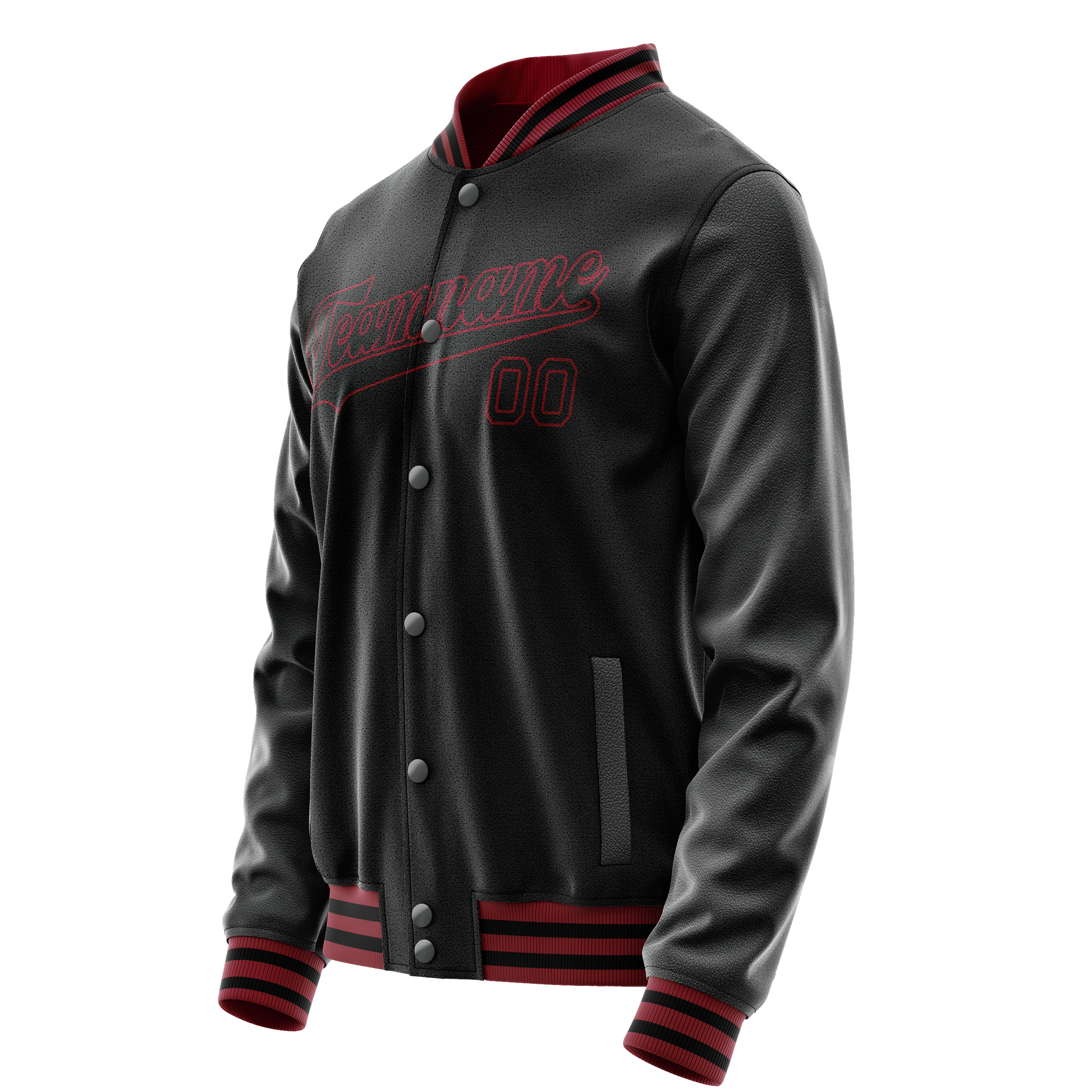 Custom Black Crimson Solid Color Varsity Letterman Jacket JA02240617XF004