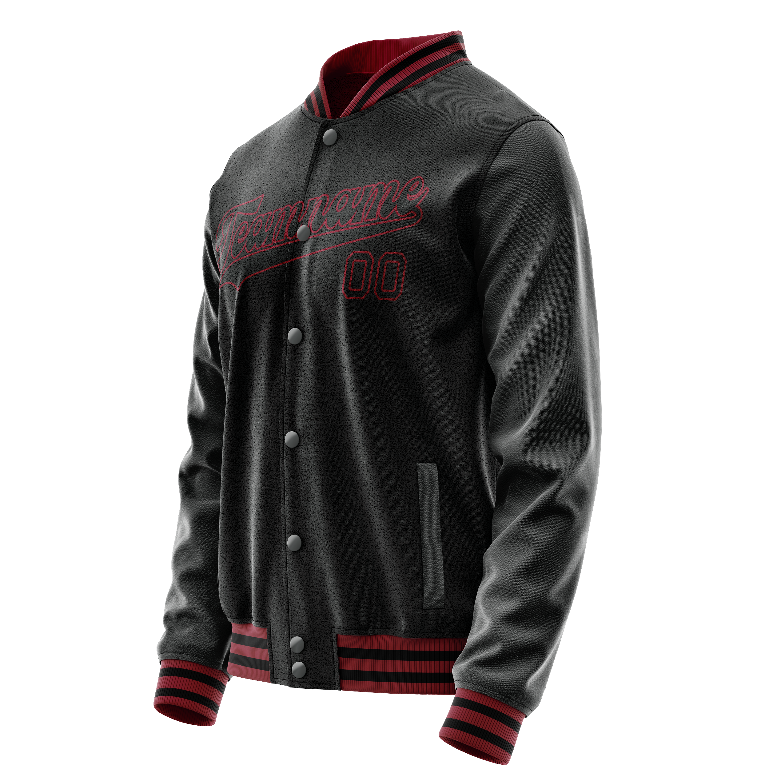 Custom Black Crimson Solid Color Varsity Letterman Jacket JA02240617XF004