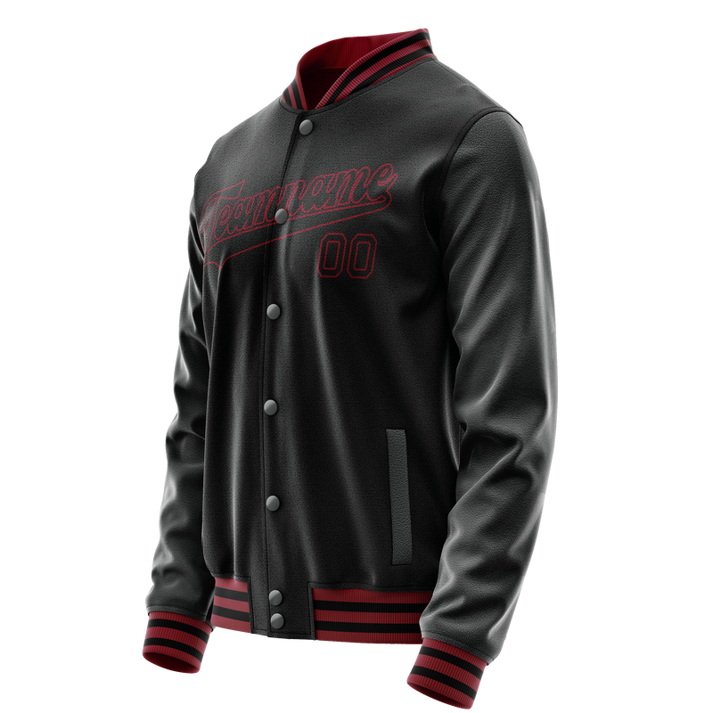 Custom Black Crimson Solid Color Varsity Letterman Jacket JA02240617XF004