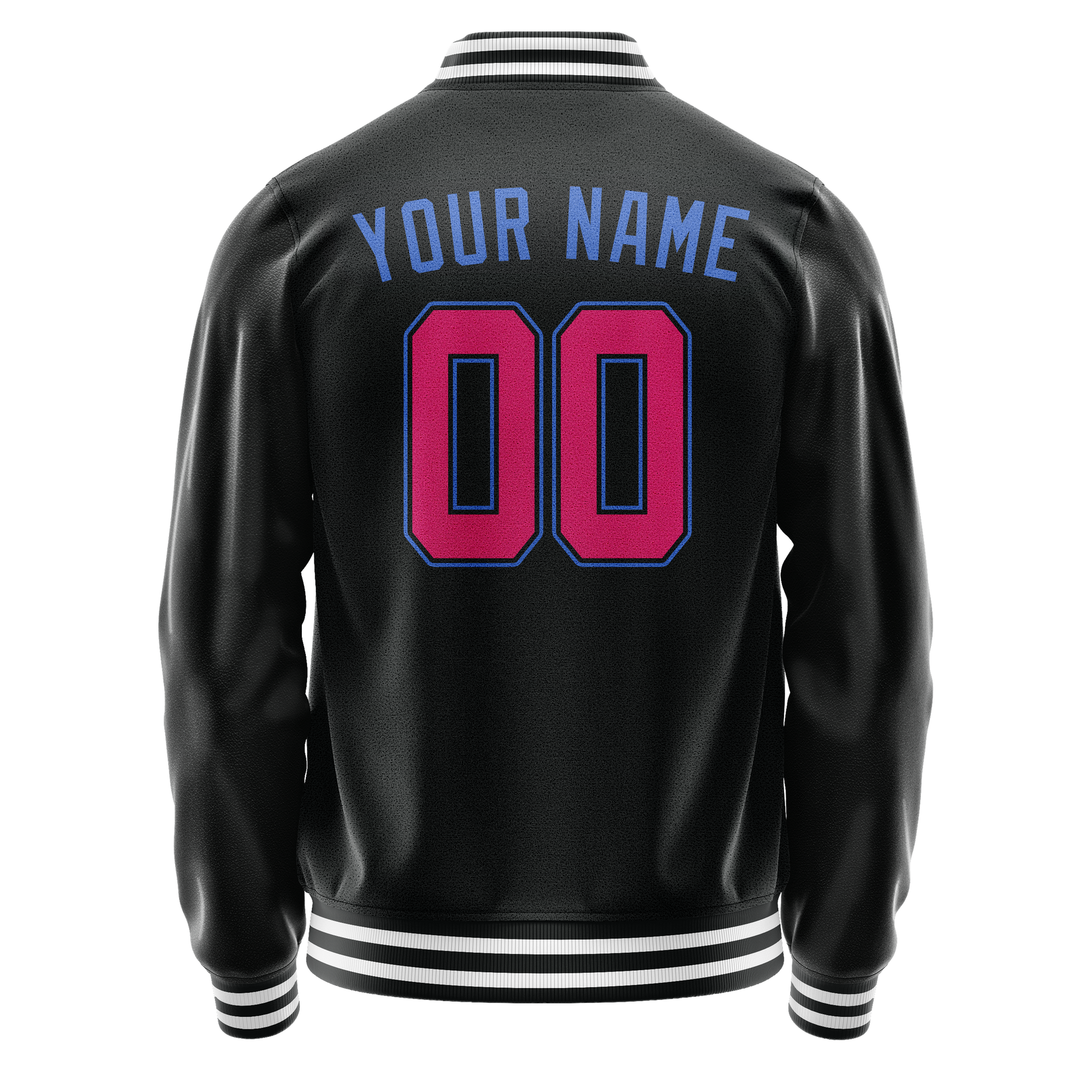 Custom Black Light-Blue Solid Color Varsity Letterman Jacket JA02240617XF003