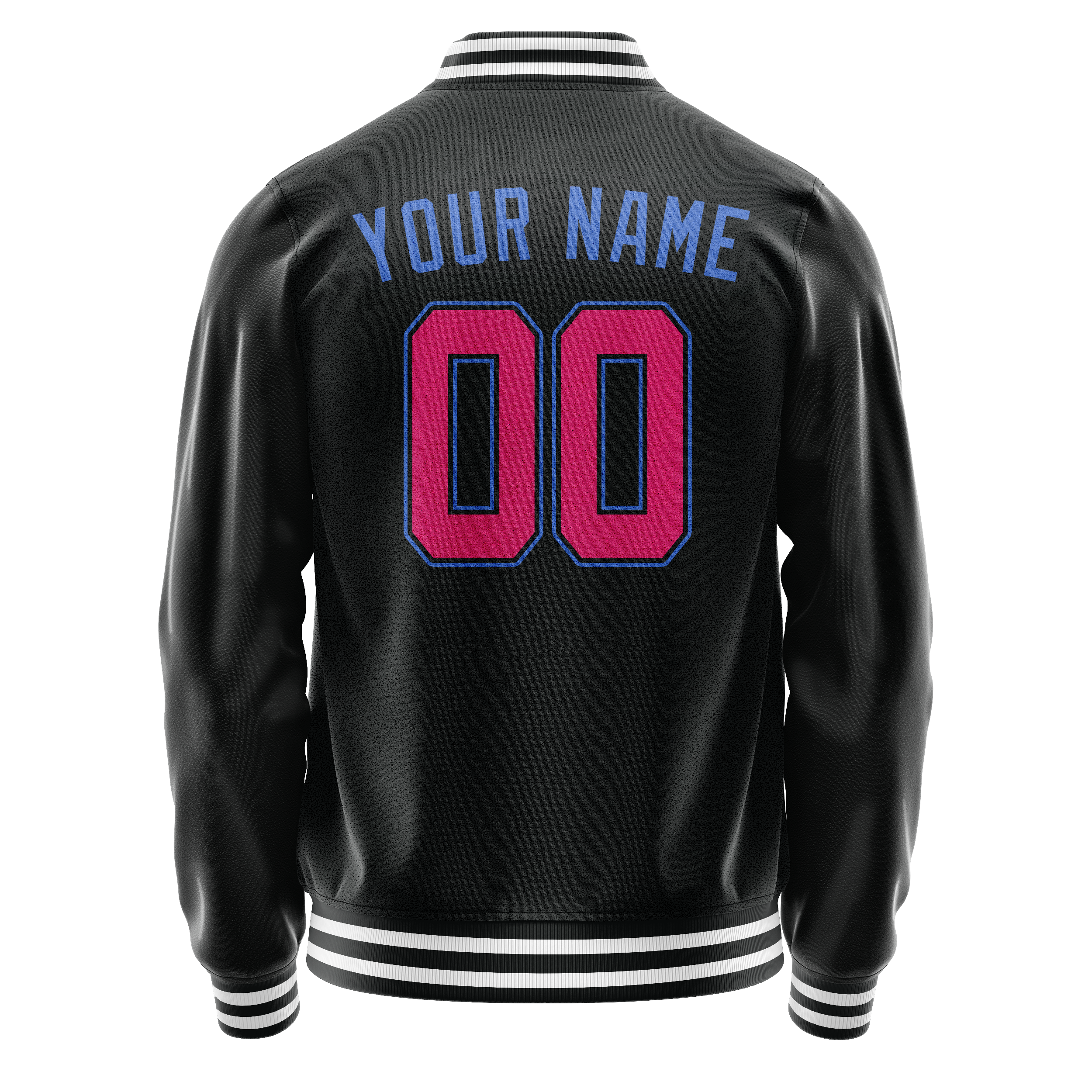 Custom Black Light-Blue Solid Color Varsity Letterman Jacket JA02240617XF003