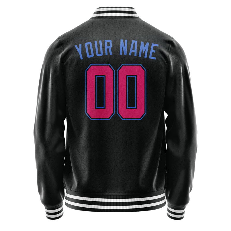 Custom Black Light-Blue Solid Color Varsity Letterman Jacket JA02240617XF003