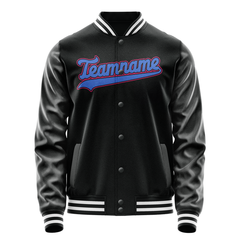 Custom Black Light-Blue Solid Color Varsity Letterman Jacket JA02240617XF003